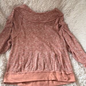 BKE Textured Cowl Neck Sweater in Soft Pink